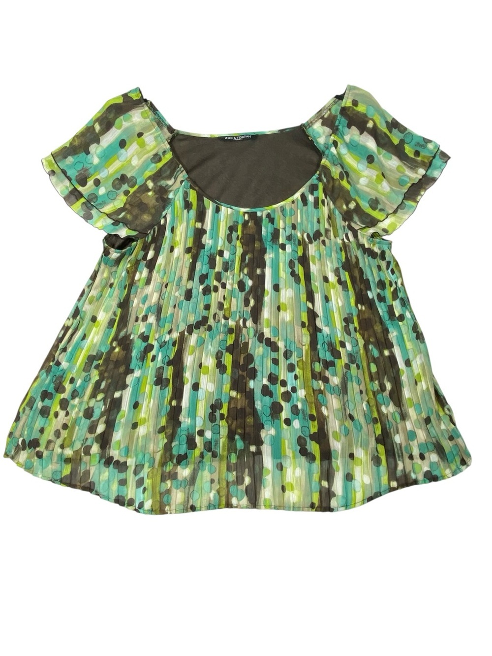 Zac & Rachel Pleated Dot Print Blouse Women's 2X Watercolor Flutter Cap Sleeves
